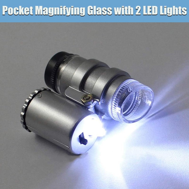 Rongon Small Magnifying Glass 45X Mini Pocket Microscope Jeweler Loupe Magnifier with 2 LED Lights for Jewelry Antiques - Image 4